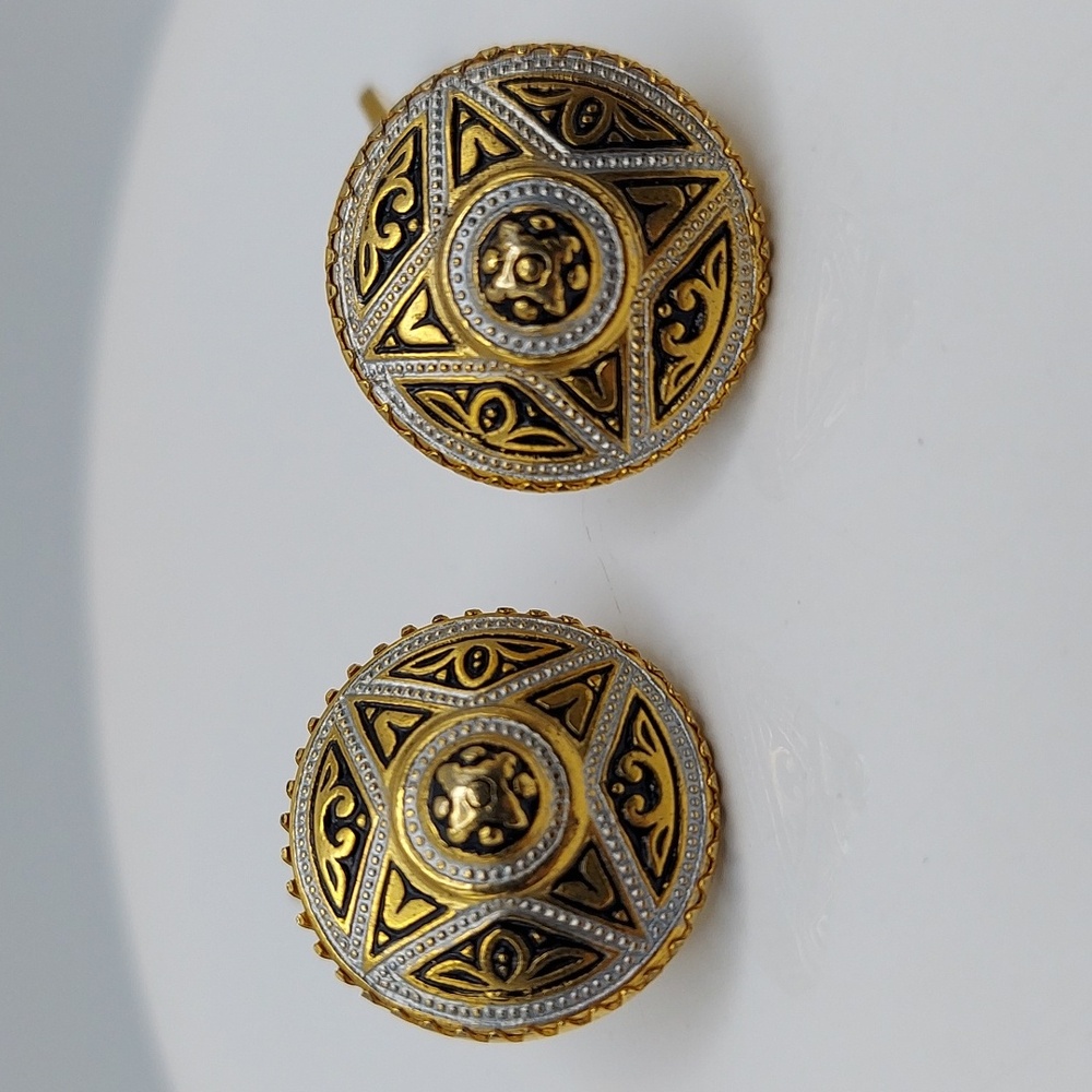 Vtg Damascene Intricate Gold and Silver Mens Cufflinks. - Picture 5 of 10